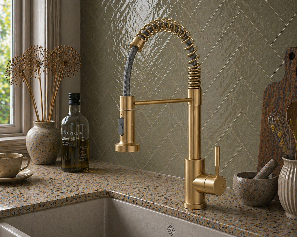 Verossi | Contra | Flexi Pullout Kitchen tap | Brushed Brass