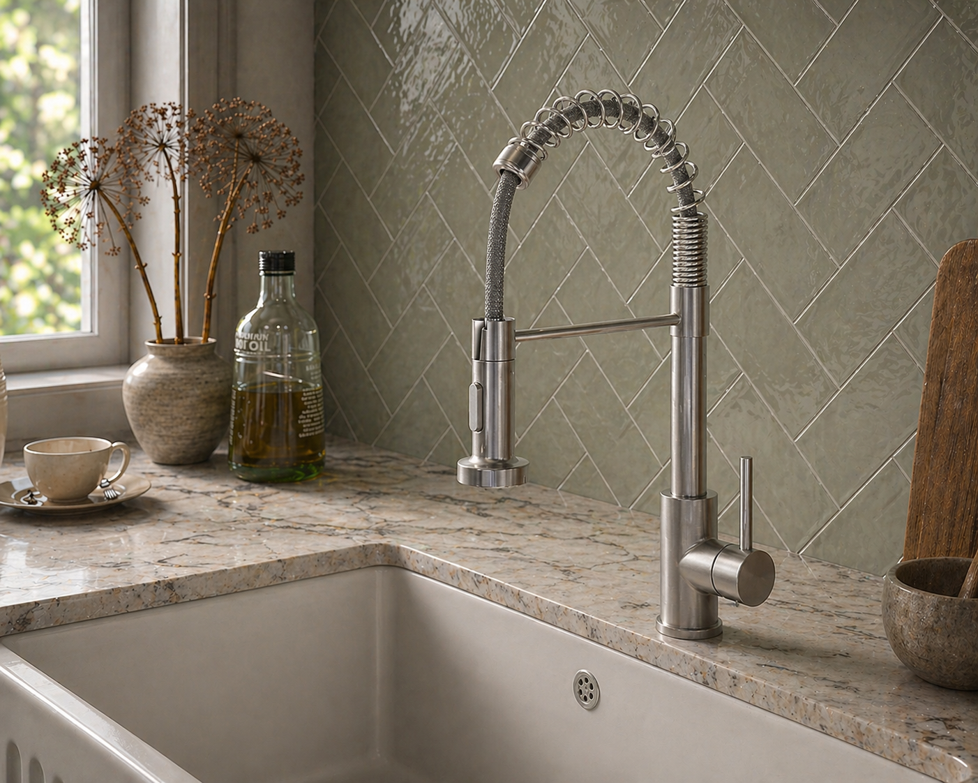 Verossi | Contra | Flexi Pullout Kitchen tap | Brushed Steel