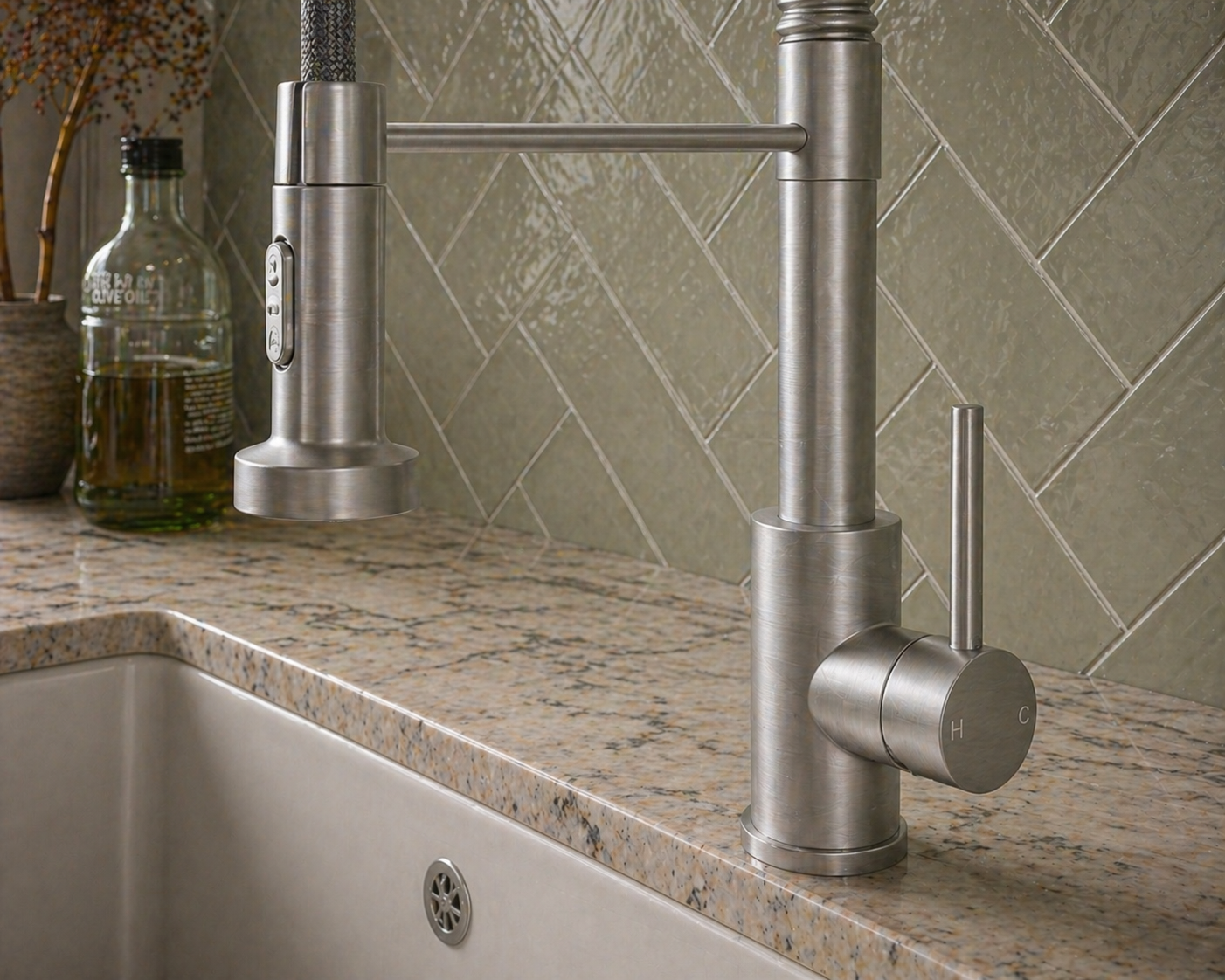 Verossi | Contra | Flexi Pullout Kitchen tap | Brushed Steel