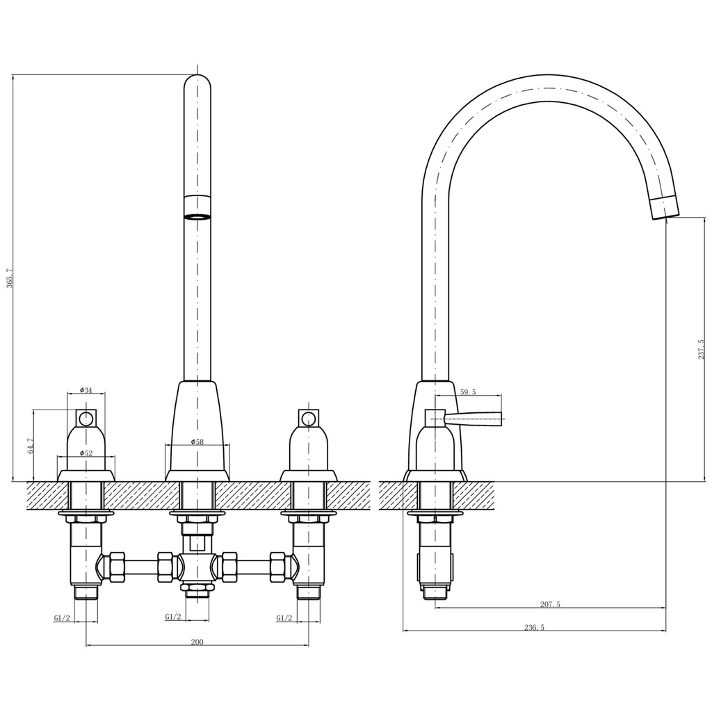 Verossi |Cuthbert| Classic 3TH Kitchen Mixer Tap| Brushed Brass