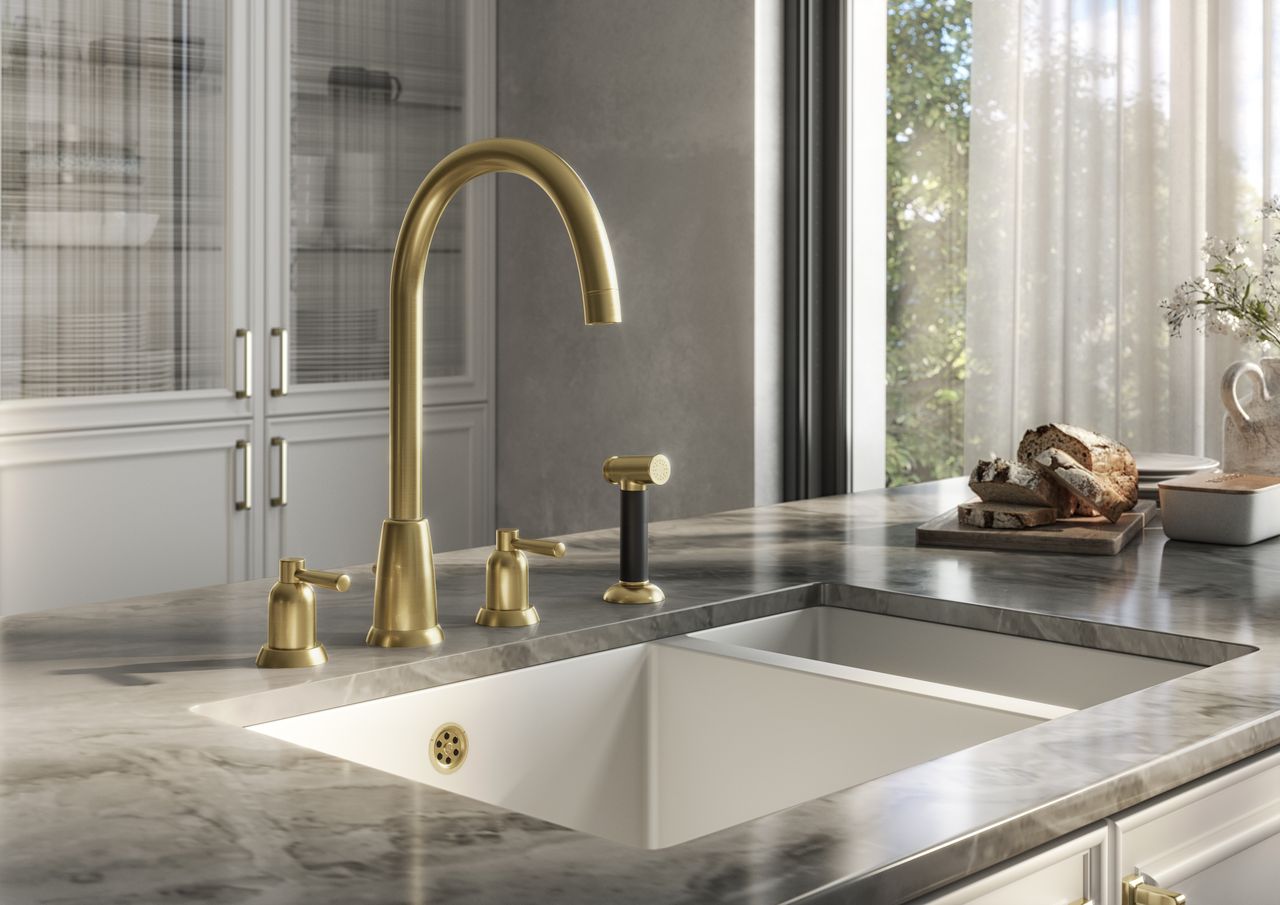 Verossi |Cuthbert| Classic 4TH Kitchen Mixer Tap| Brushed Brass