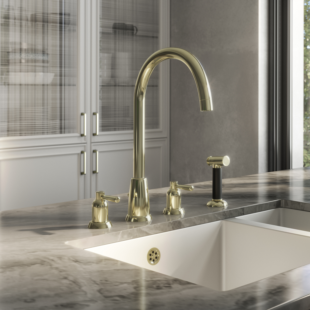Verossi |Cuthbert| Classic 4TH Kitchen Mixer Tap| Polished Brass