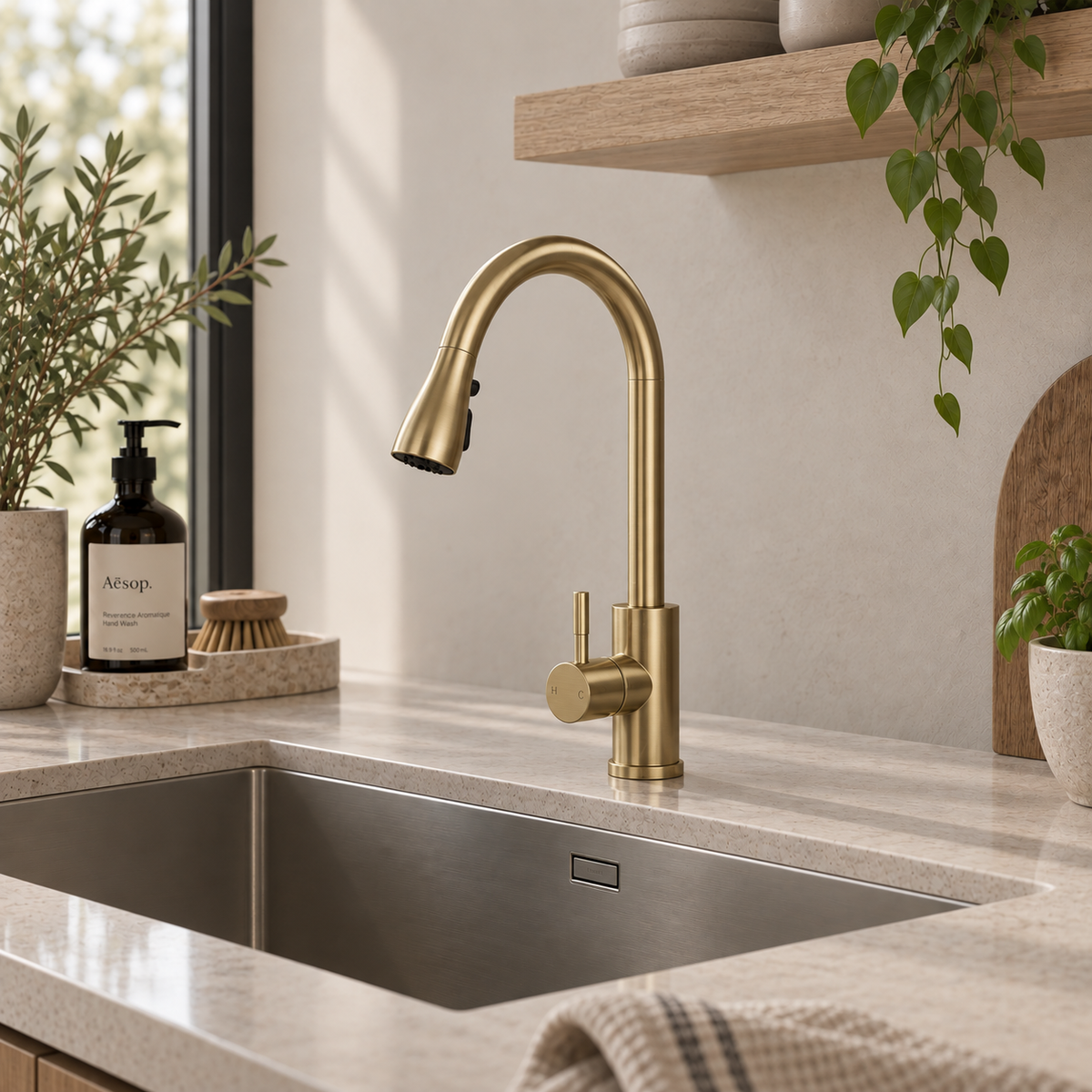 Verossi  | Kitchen Sink Mixer with Pull out Spray | Brushed Brass