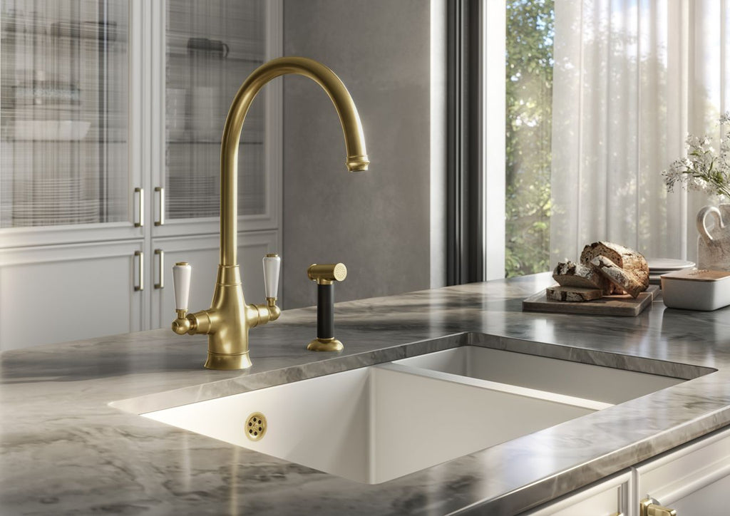Verossi | Oswald| Traditional Dual Lever Kitchen tap | Brushed Brass