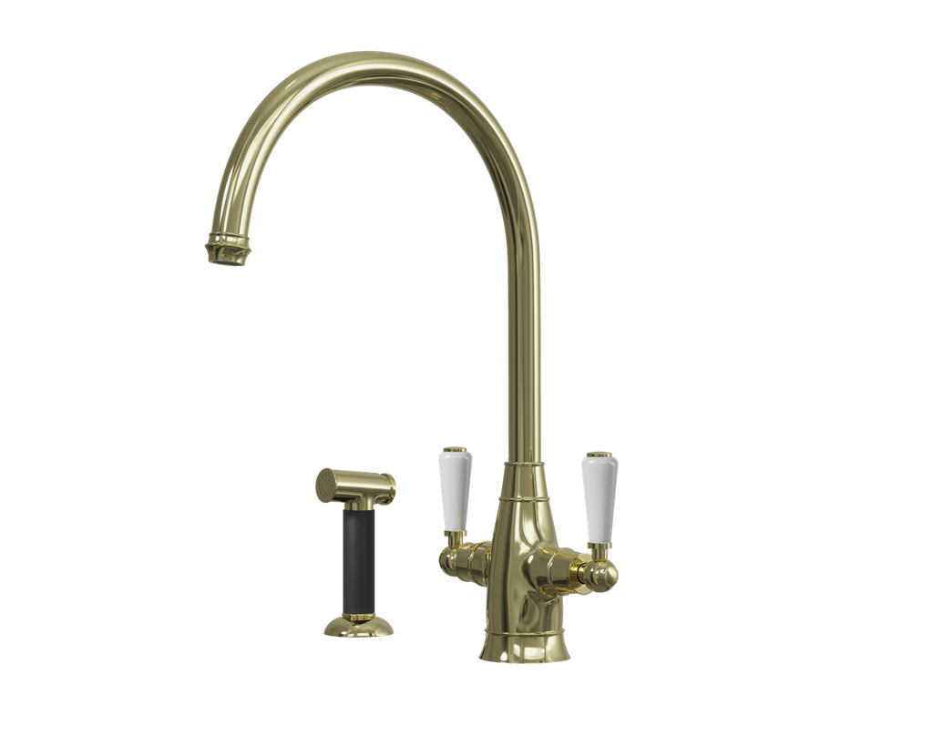 Verossi | Oswald| Traditional Dual Lever Kitchen tap | Polished Brass
