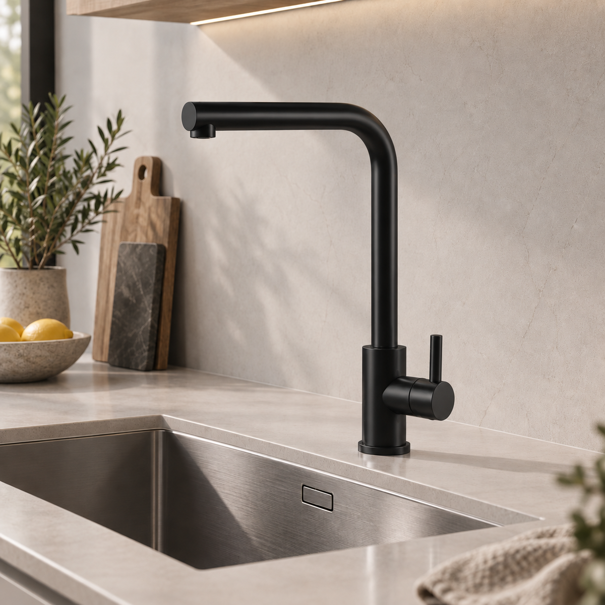Verossi | Top Fix - Vito | L Neck Single Lever Mixer Kitchen tap | Matt Black