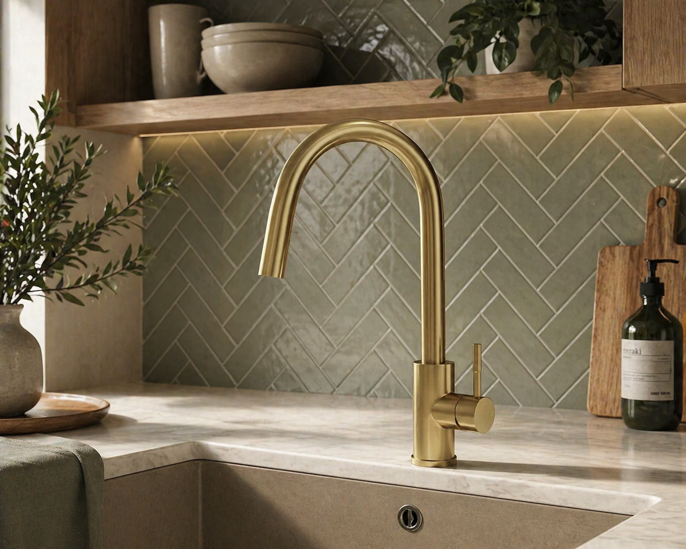 Verossi | Velia | Concealed Pullout Kitchen tap | Brushed Brass