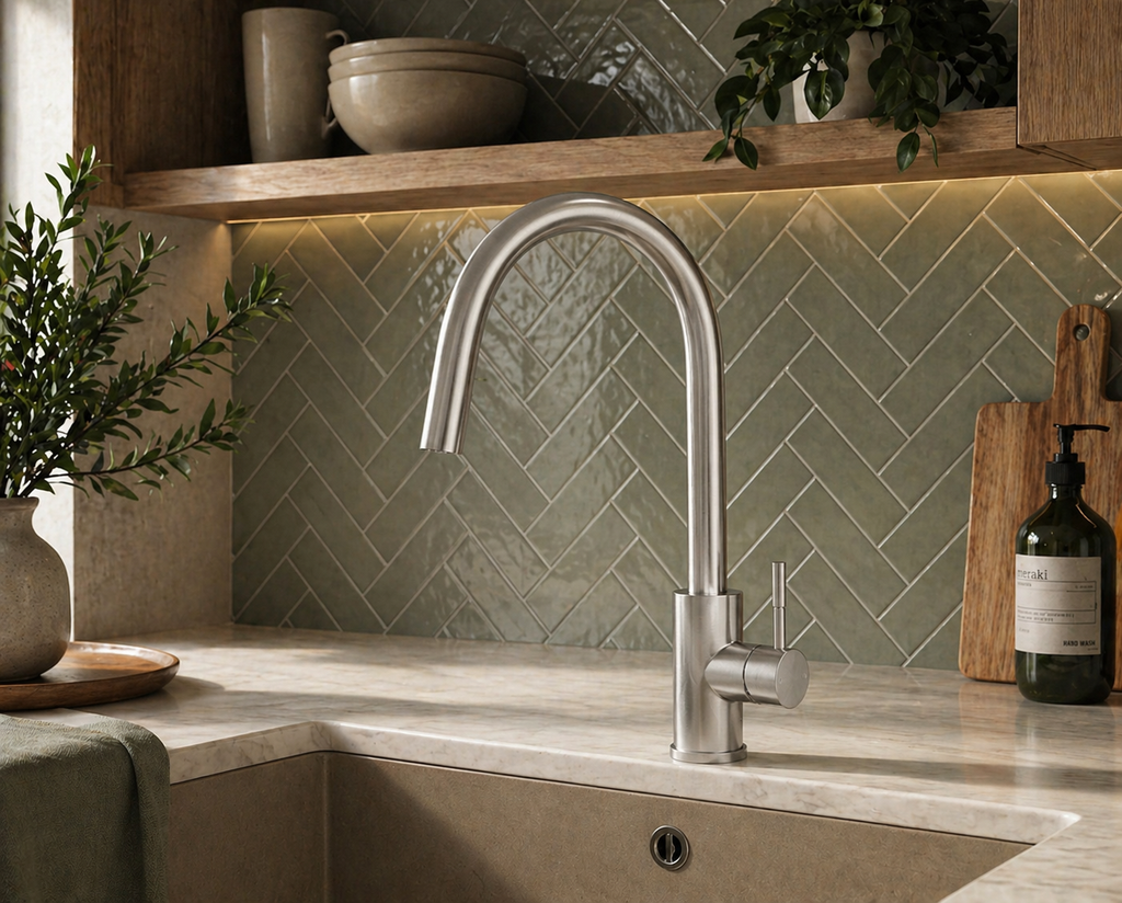 Verossi | Velia | Concealed Pullout Kitchen tap | Brushed Steel