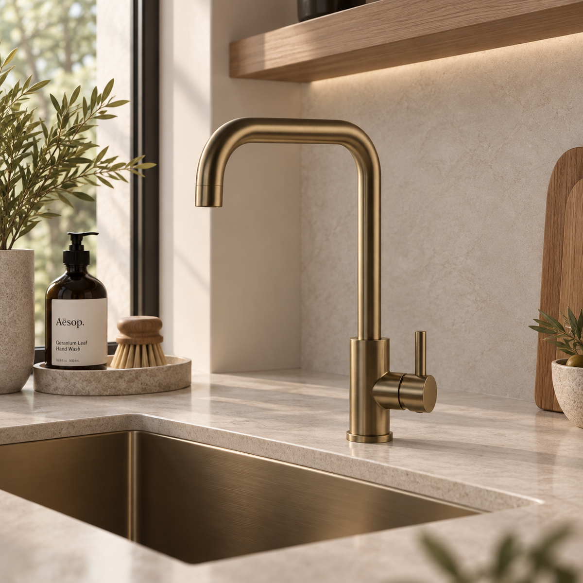 Verossi | Vito | Square Single Lever Kitchen tap | Brushed Brass