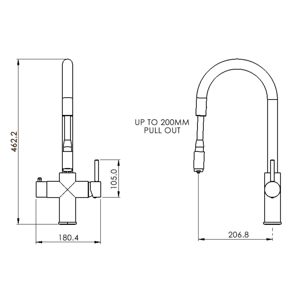 Verossi | Vento | 3 in 1 Instant Boiling | Swan Pull Out Spout | Brushed Brass