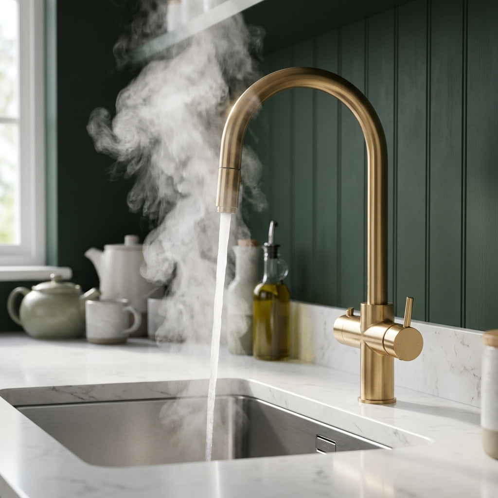 Verossi | Vento | 3 in 1 Instant Boiling | Swan Pull Out Spout | Brushed Brass