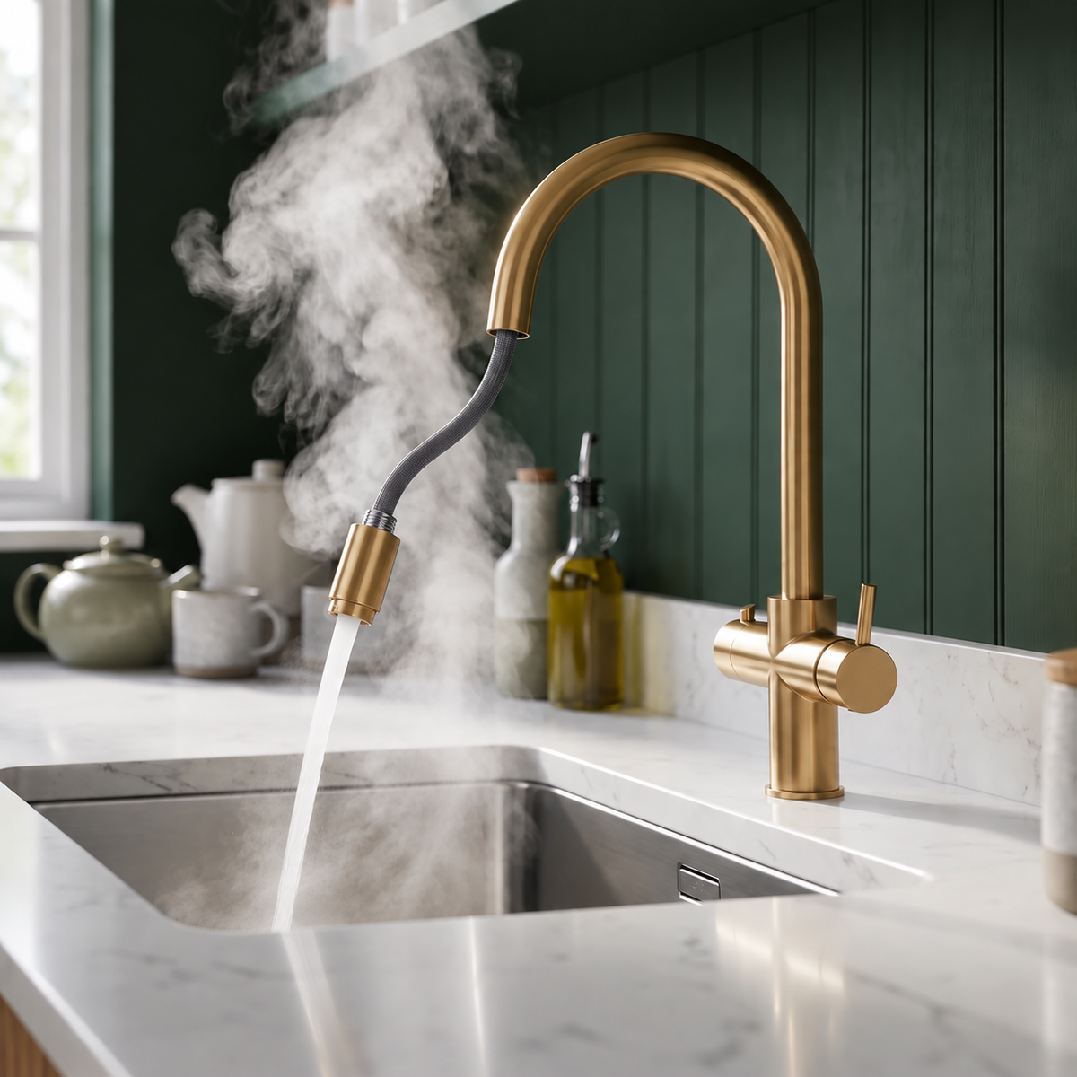 Verossi | Vento | 3 in 1 Instant Boiling | Swan Pull Out Spout | Brushed Brass