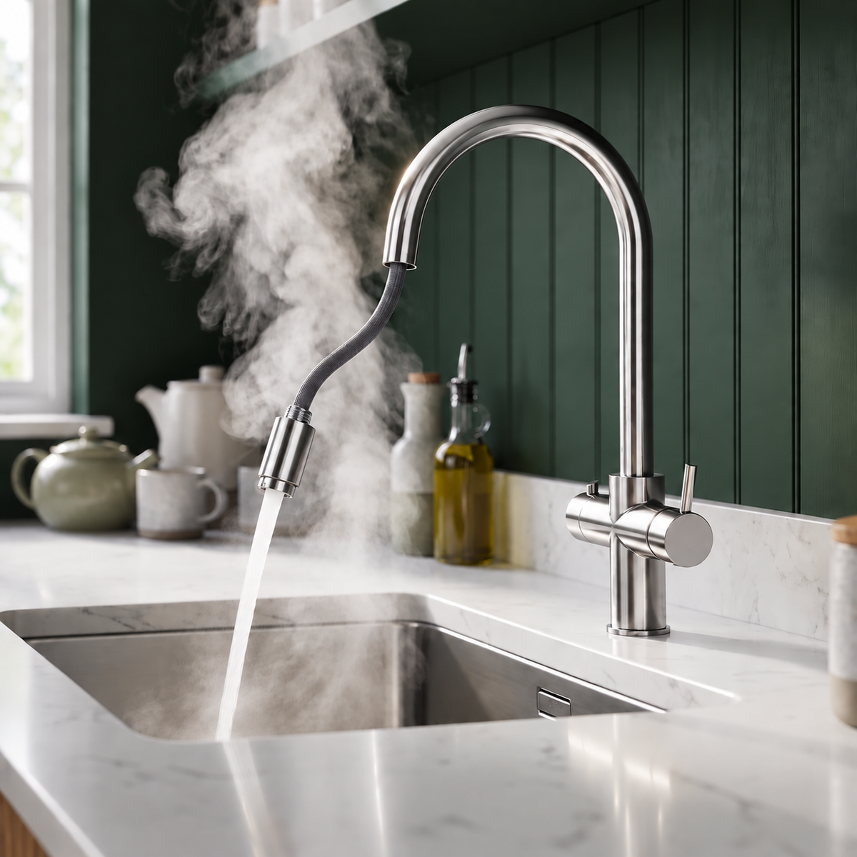 Verossi | Vento | 3 in 1 Instant Boiling | Swan Pull Out Spout | Chrome