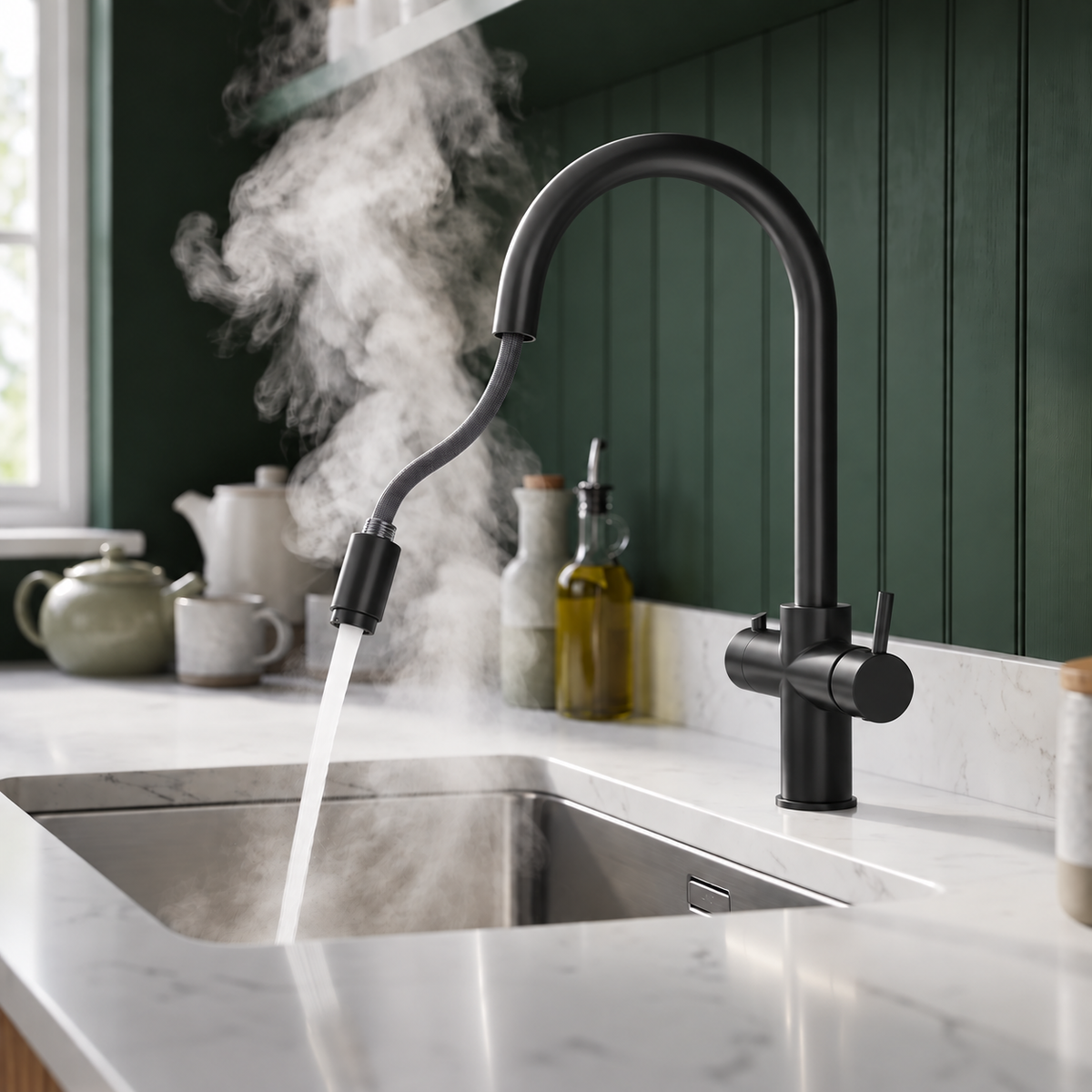 Verossi | Vento | 3 in 1 Instant Boiling | Swan Pull Out Spout | Matt Black