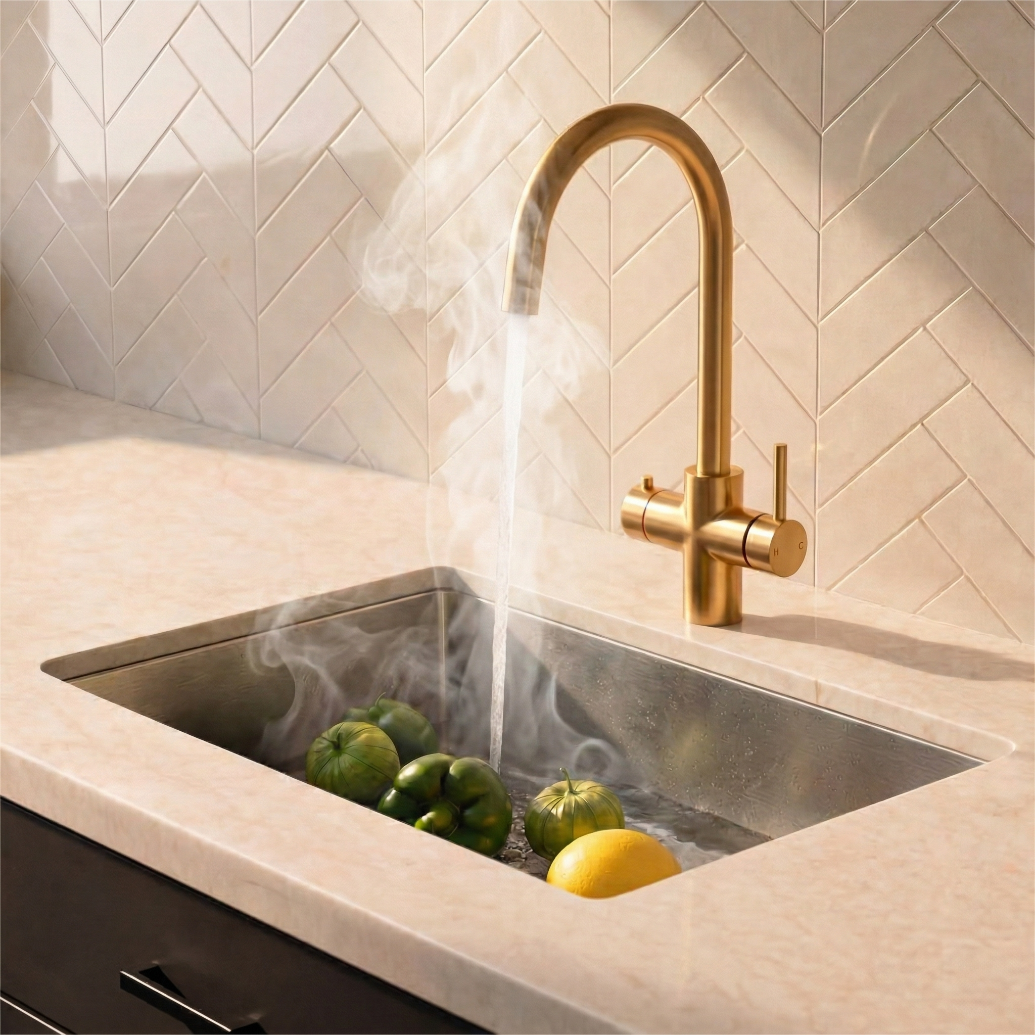 Verossi | Vinta | Swan 3 in 1 Instant Boiling Tap | Brushed Gold Finish