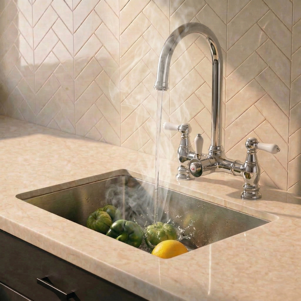 Verossi  | Venetian | Traditional Bridge Style 3 in 1 Instant Boiling Tap | White Ceramic Levers | Polished Chrome Finish