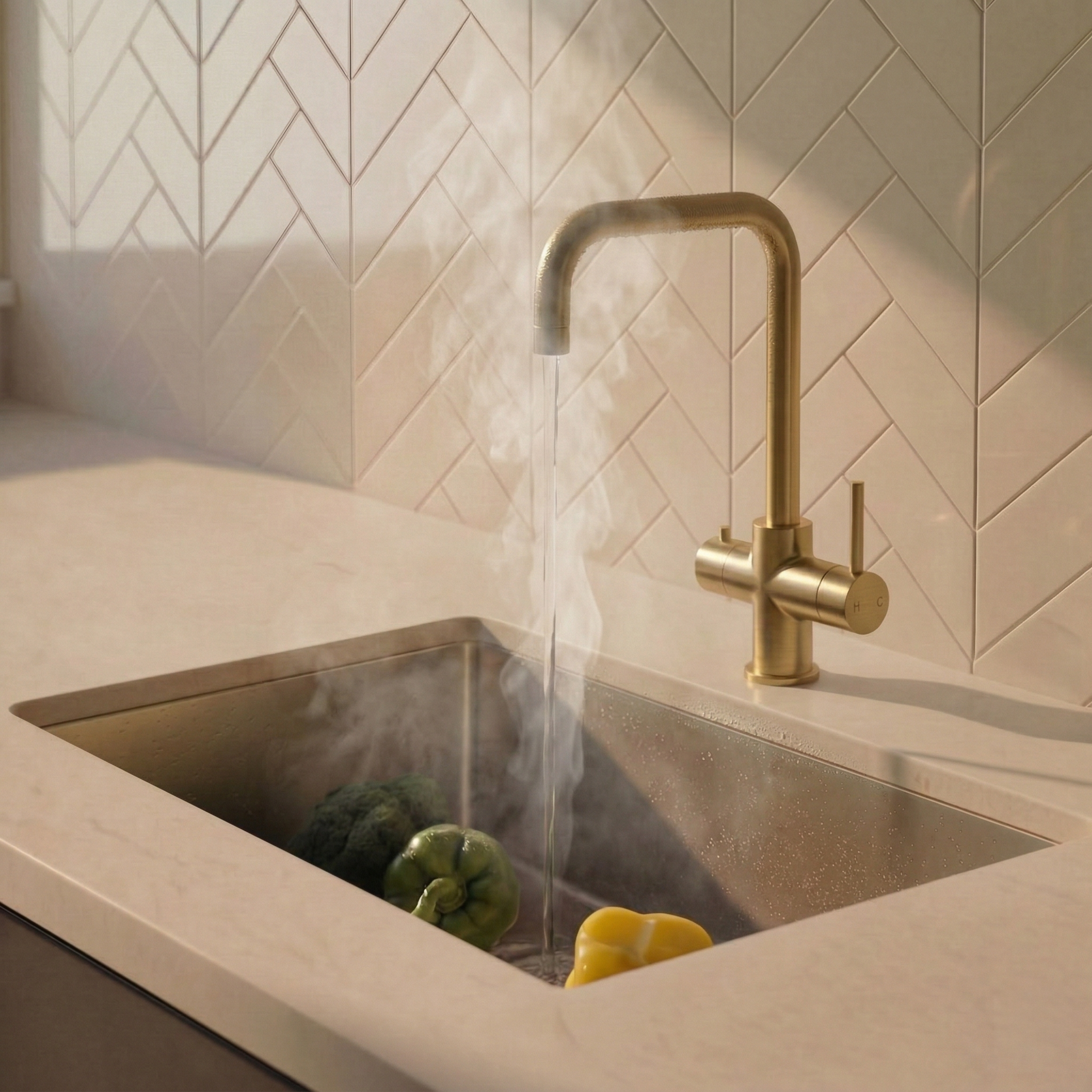 Verossi | Verani | 4 in 1 Instant Boiling & Filtered Cold Water Tap | Brushed Brass Finish
