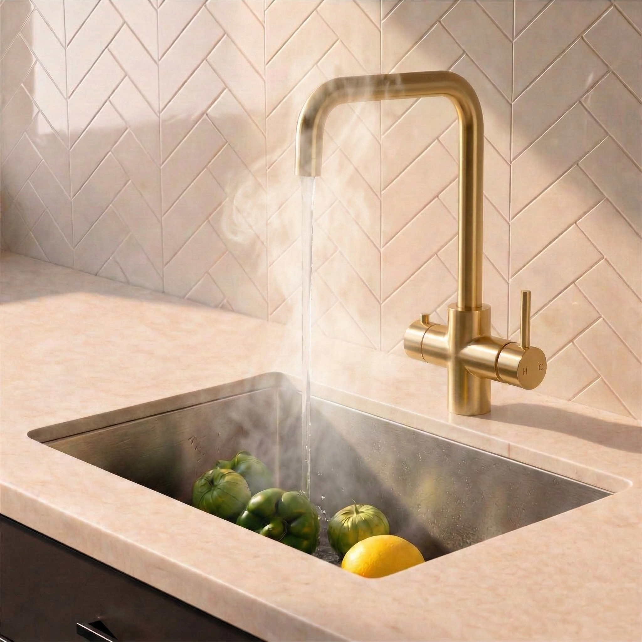 Verossi | Vigore | Contemporary 3 in 1 Instant Boiling Tap | Brushed Gold Finish