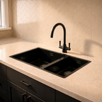 Verossi | 1.5 Bowl Comite Kitchen Sink | Inset or Undermounted | Chrome Strainer Wastes Supplied | 670x440x206mm | Gloss Black