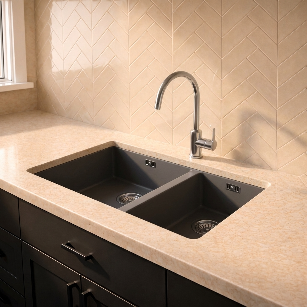 Verossi | 1.5 Bowl Comite Kitchen Sink | Inset or Undermounted | Chrome Strainer Wastes Supplied | 670x440x206mm | Grey