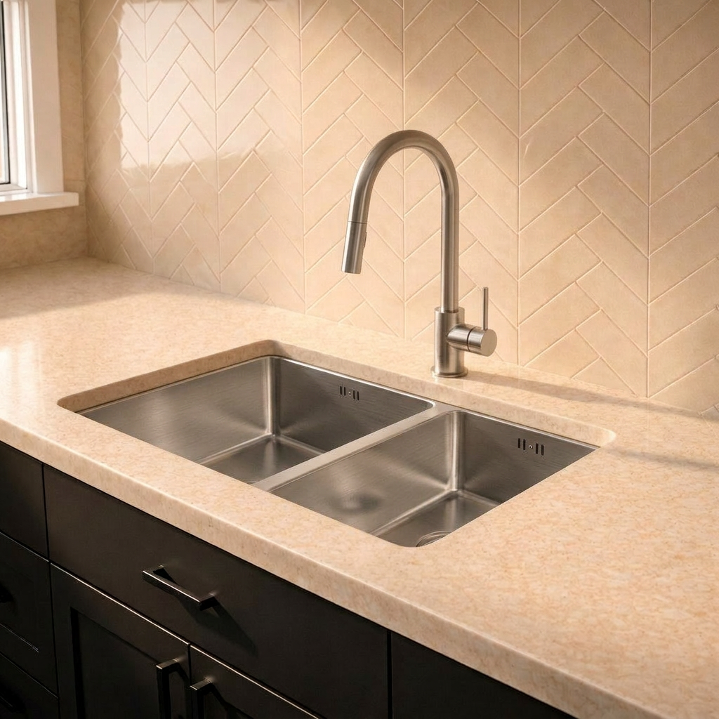 Verossi |  1.5 Bowl Kitchen Sink | Inset or Undermounted | Chrome Strainer Wastes Supplied | 555x440x205 | Brushed Steel