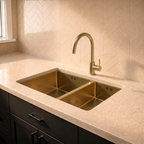 Verossi | 1.5 Bowl Kitchen Sink | Inset or Undermounted | Gold Strainer Wastes Supplied | 555x440x205 | Brushed Gold