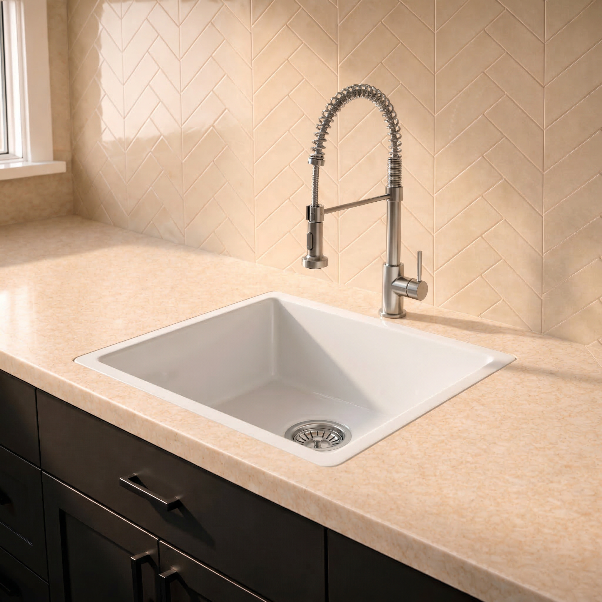 Verossi | 1.0 bowl Comite Kitchen Sink | Inset or Undermounted | Chrome Strainer Waste Supplied | 440x440x211mm | Gloss White