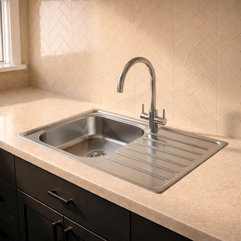 Verossi | 1.0 Bowl Inset Stainless Steel Kitchen Sink & Drainer | Chrome Strainer Waste Supplied | 965 x 500mm | Satin Matt