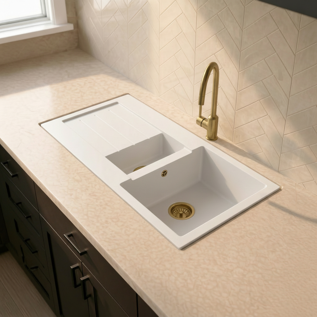 Verossi |  1.3 Bowl Comite Kitchen Sink & Drainer | Left or Right Handed | Chrome Strainer Wastes Supplied | 1000 x 500mm | Matt White