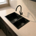 Verossi | 1.5 Bowl Comite Kitchen Sink | Inset or Undermounted | Chrome Strainer Wastes Supplied | 670x440x206mm | Gloss Black