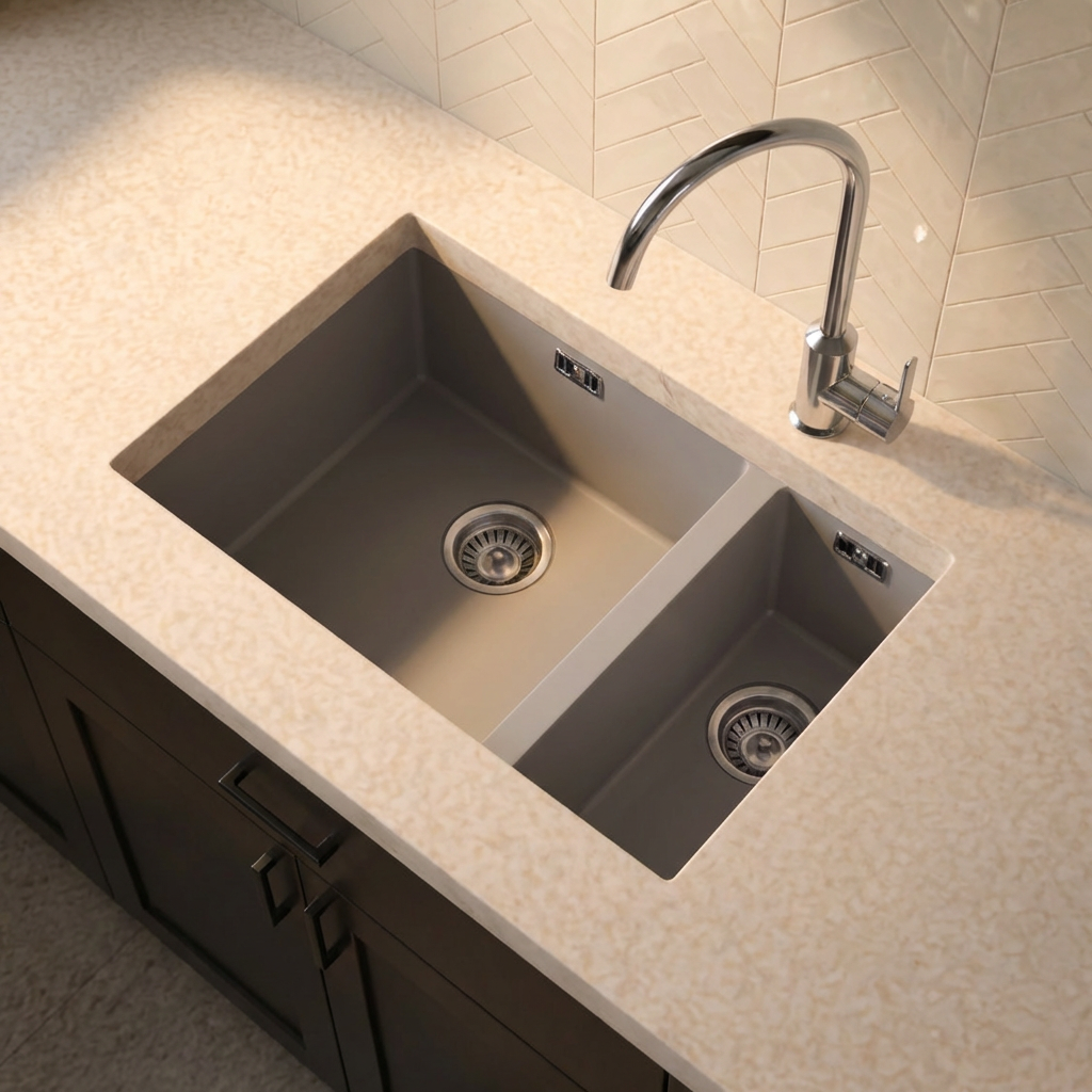 Verossi | 1.5 Bowl Comite Kitchen Sink | Inset or Undermounted | Chrome Strainer Wastes Supplied | 670x440x206mm | Grey