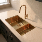 Verossi | 1.5 Bowl Kitchen Sink | Inset or Undermounted | Chrome Strainer Wastes Supplied | 555x440x205 | Brushed Brass