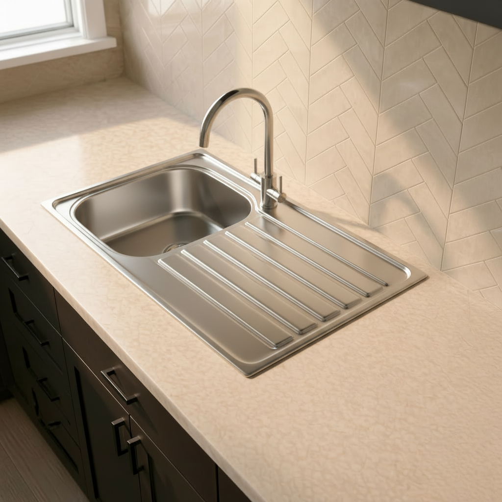 Verossi | 1.0 Bowl Inset Stainless Steel Kitchen Sink & Drainer | Chrome Strainer Waste Supplied | 965 x 500mm | Satin Matt