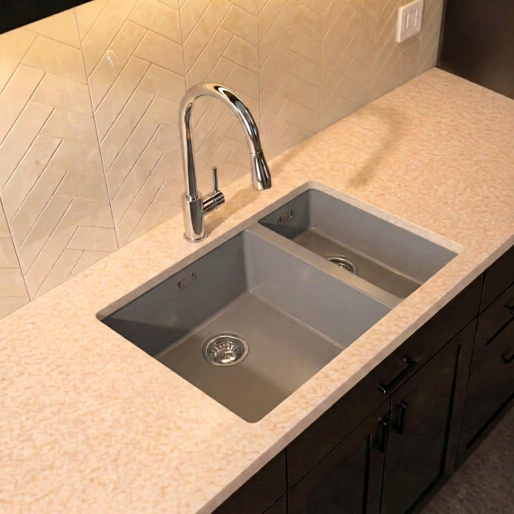 Verossi | 1.5 Bowl Comite Kitchen Sink | Inset or Undermounted | Chrome Strainer Wastes Supplied | 670x440x206mm | Grey