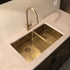 Verossi | 1.5 Bowl Kitchen Sink | Inset or Undermounted | Gold Strainer Wastes Supplied | 555x440x205 | Brushed Gold