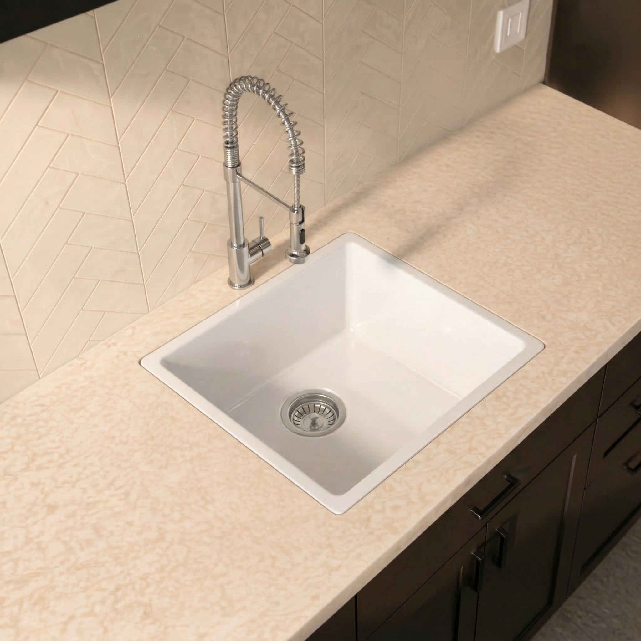 Verossi | 1.0 bowl Comite Kitchen Sink | Inset or Undermounted | Chrome Strainer Waste Supplied | 440x440x211mm | Gloss White