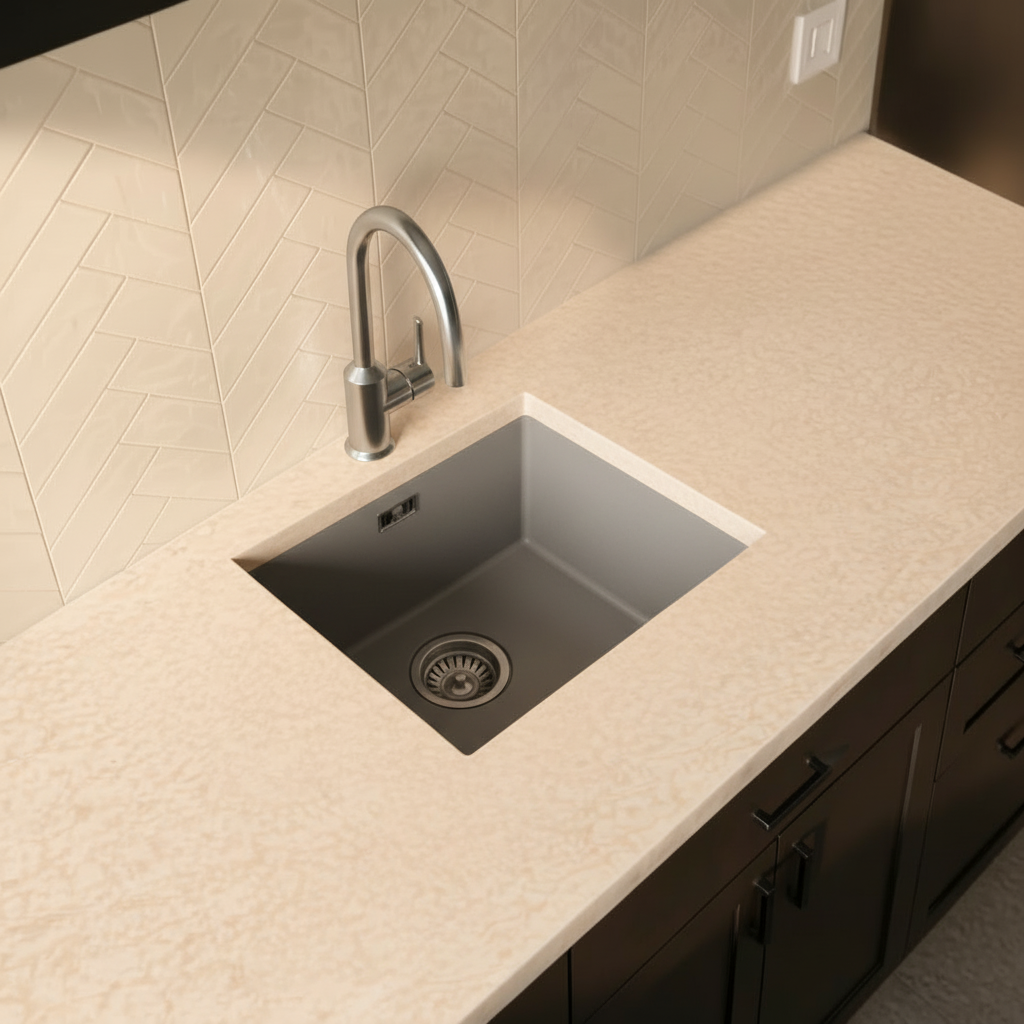 Verossi | 1.0 Bowl Comite Kitchen Sink | Inset or Undermounted | Chrome Strainer Waste Supplied | 440x440x211mm | Grey