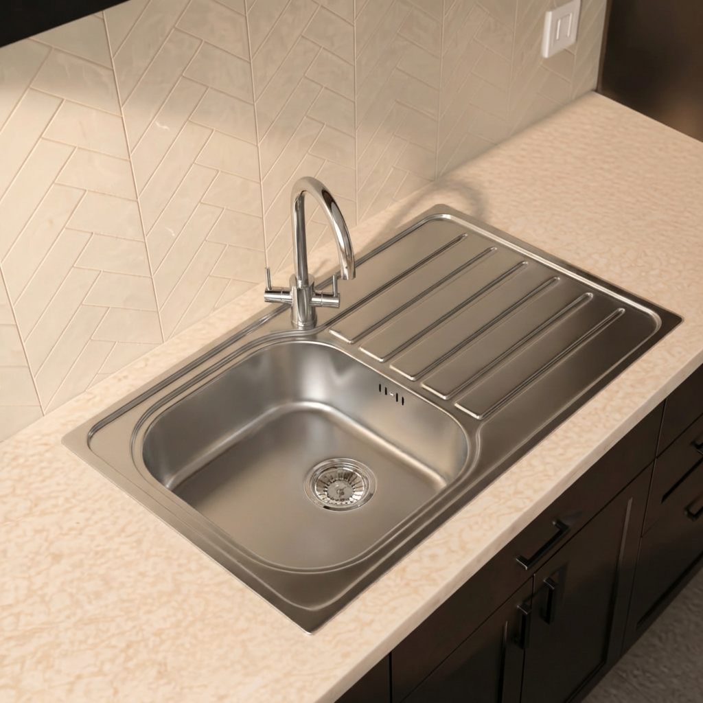 Verossi | 1.0 Bowl Inset Stainless Steel Kitchen Sink & Drainer | Chrome Strainer Waste Supplied | 965 x 500mm | Satin Matt