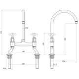 Verossi |Alton | Crosshead Trad Bridge Mixer Tap| Chrome