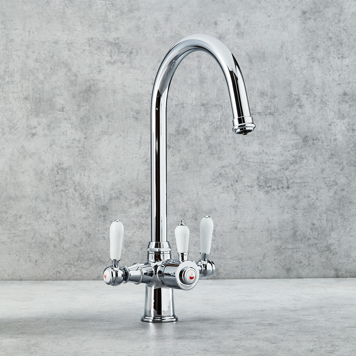 Verossi  | Vandisso | Traditional Cruciform Style 3 in 1 Instant Boiling Tap | White Ceramic Levers | Polished Chrome Finish