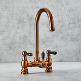 Verossi  | Venetian | Traditional Bridge Style 3 in 1 Instant Boiling Tap | Black Ceramic Levers | Brushed Copper Finish