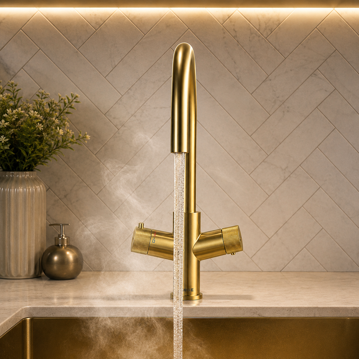 Verossi | Valora | 4 in 1 Instant Boiling & Filtered Cold Water Tap | Swan Spout | Brass