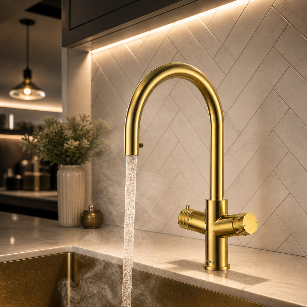Verossi | Valora | 4 in 1 Instant Boiling & Filtered Cold Water Tap | Swan Spout | Brass
