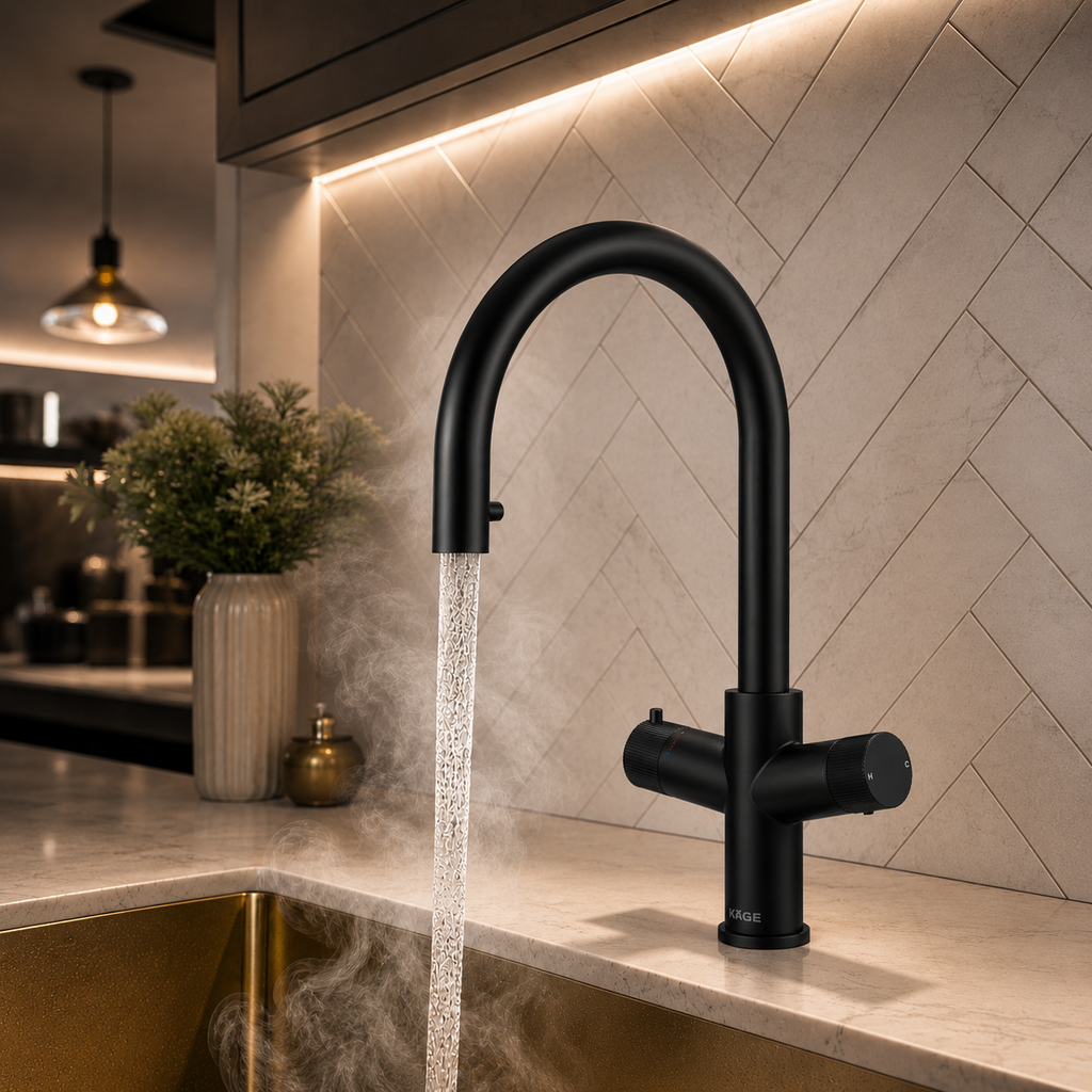 Verossi | Valora | 4 in 1 Instant Boiling & Filtered Cold Water Tap | Swan Spout | Matt Black