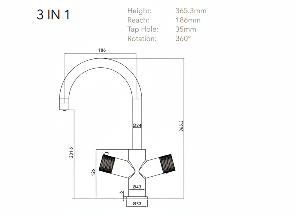 Verossi | Varelle | 3 in 1 Boiling Water Tap | Swan Spout | Brass