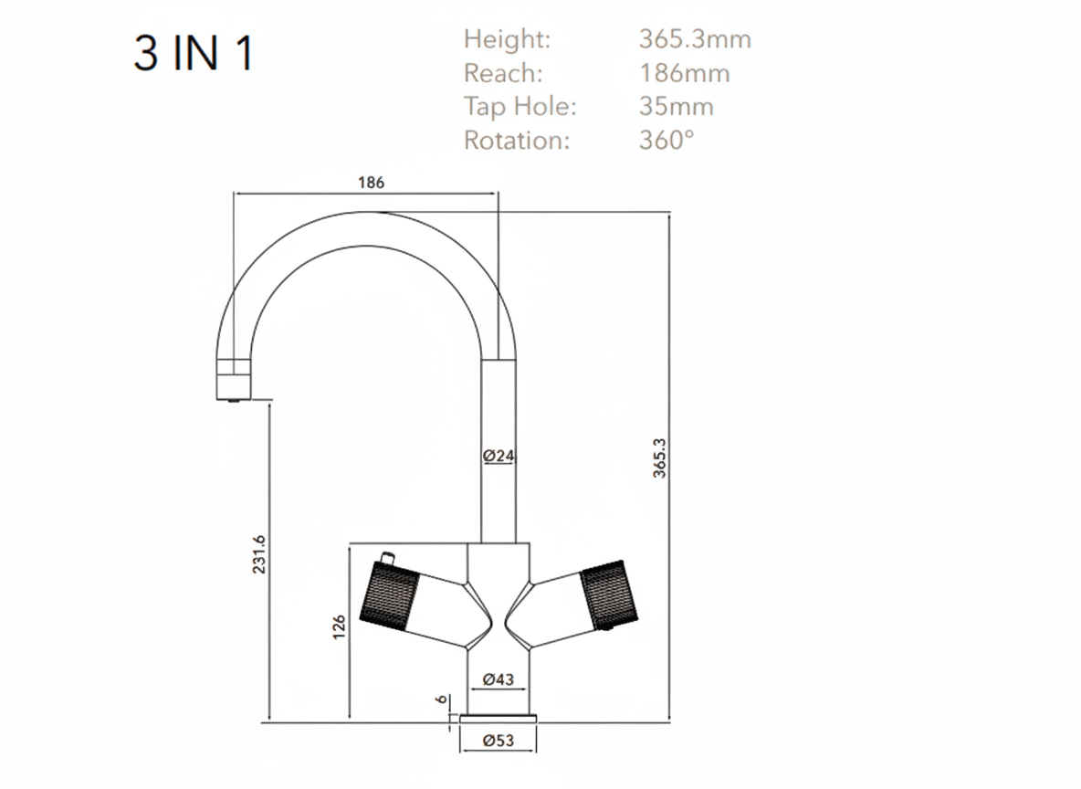 Verossi | Varelle | 3 in 1 Boiling Water Tap | Swan Spout | Brass
