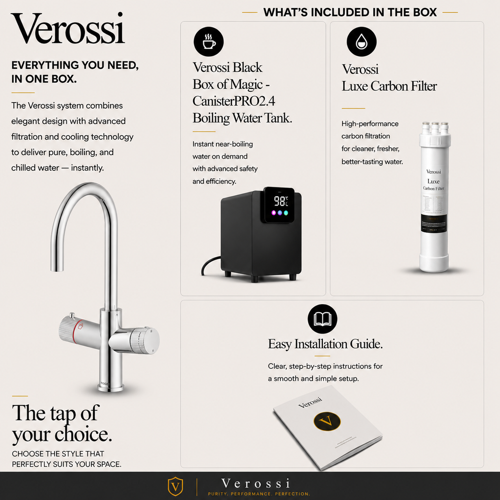 Verossi | Varelle | 3 in 1 Boiling Water Tap | Swan Spout | Chrome