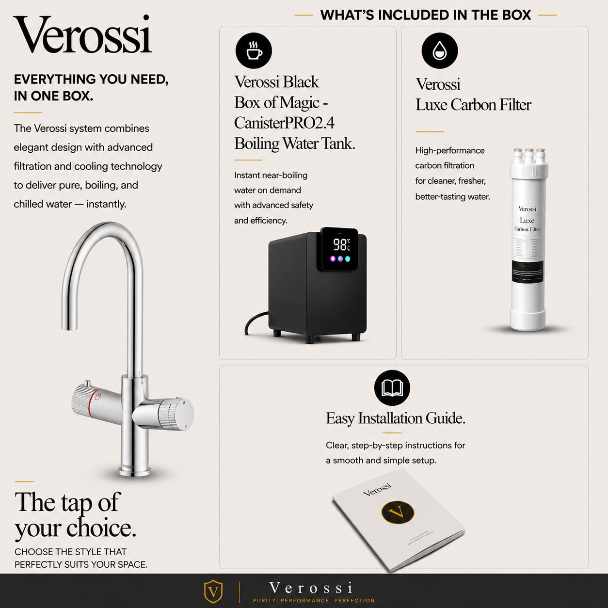 Verossi | Varelle | 3 in 1 Boiling Water Tap | Swan Spout | Chrome