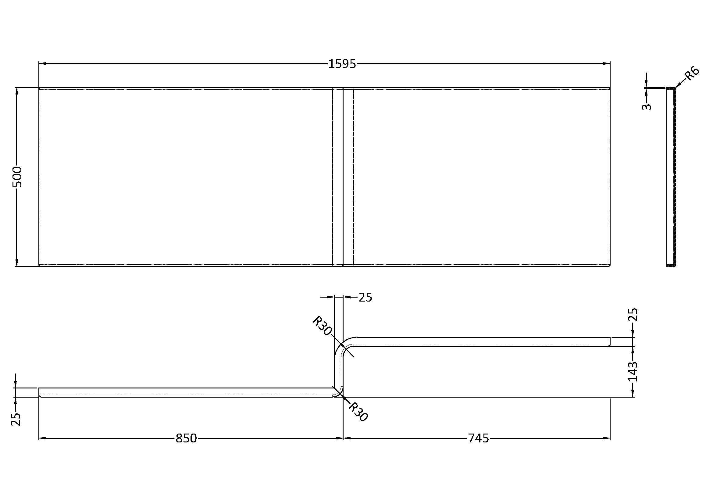 Nuie 1600mm L-Shaped Acrylic Shower Bath Front Panel