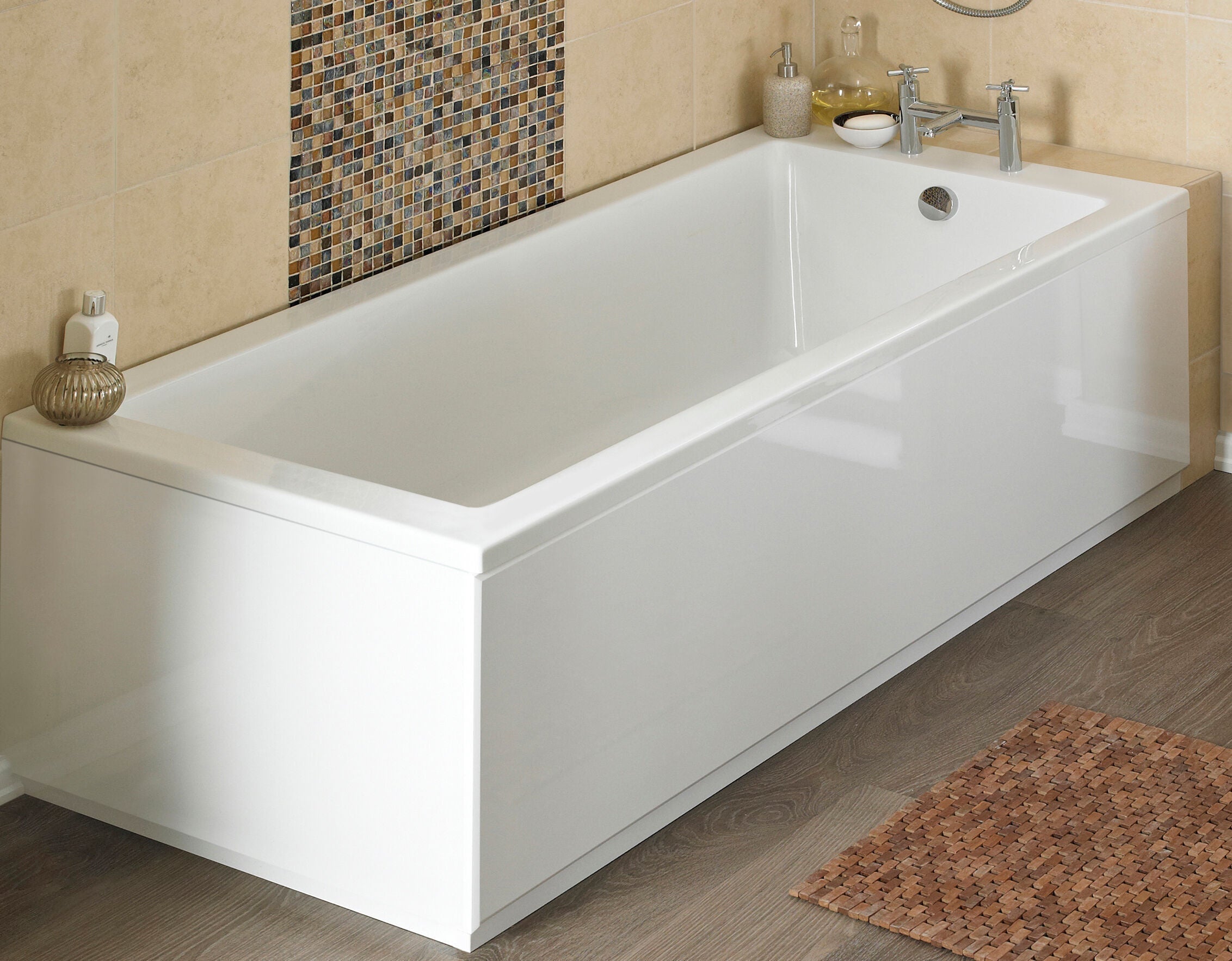 Nuie 1700mm MDF Gloss Straight Front Bath Panel With Plinth